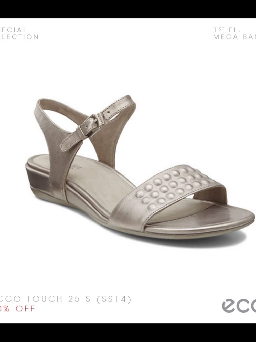 Ecco Touch Metallic Ankle-Strap Sandals Women’s 41 10/10.5 Comfort Travel